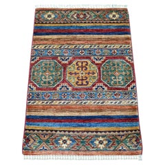 2'x3'1" Colorful Afghan Super Kazak Khorjin Design Hand Knotted Wool Rug