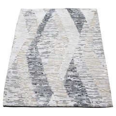 2'x3'1" DIMENSIONAL CURTAINS Gray Silk with Textured Wool Oriental Rug