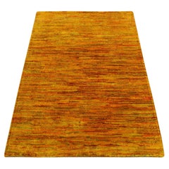 2'x3'1" Gold Color Plain Solid Design Sample Pure Sari Silk Hand Knotted Rug