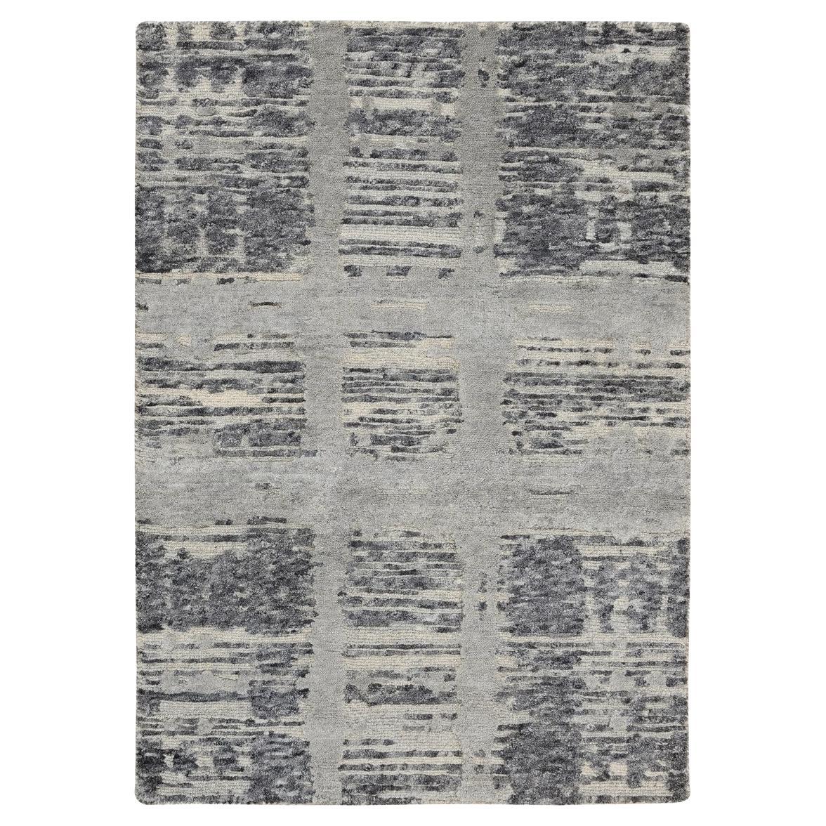2'x3'1" Grau handgeknüpftes modernes Design handgesponnene ungefärbte Wolle Matte Orientteppich im Angebot