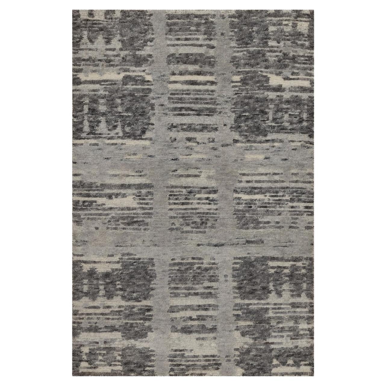 2
x3
1" Gray Modern Criss Cross Erased Design Hand Knotted Pure Wool Mat Rug