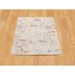 2'x3'1" Gray Mosaic Design Wool and Pure Silk Hand Knotted Modern Oriental Rug