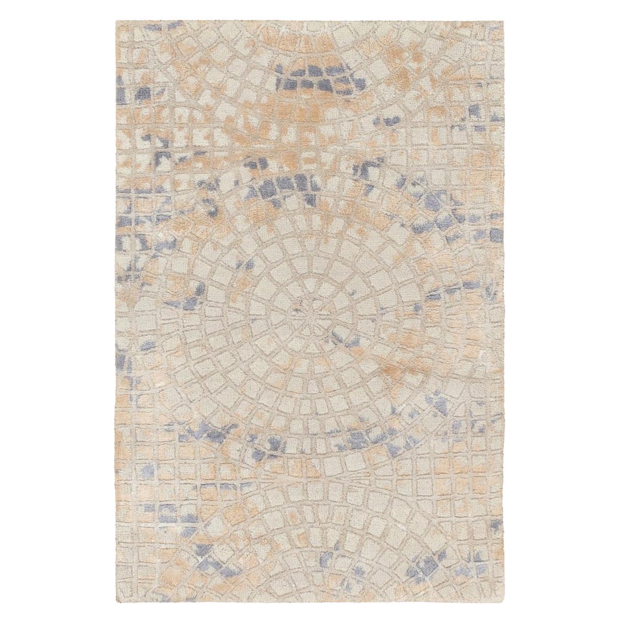2'x3'1" Gray Mosaic Design Wool and Pure Silk Hand Knotted Modern Oriental Rug
