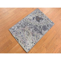 2'x3'1" Gray, THE MAHARAJA, Pure Silk with Textured Wool, Hand Knotted, Rug