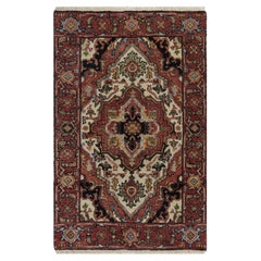 2'x3'1" Ivory Antiqued Fine Heriz Re-Creation Hand Knotted Wool Mat Small Rug