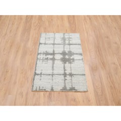 2'x3'1" Ivory Hand Spun Undyed Natural Wool Modern Hand Knotted Mat Rug