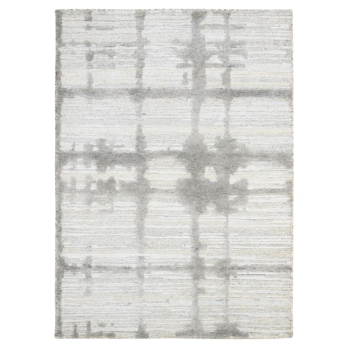 2'x3'1" Ivory Hand Spun Undyed Natural Wool Modern Hand Knotted Mat Rug