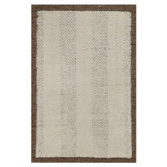 2'x3'1" Ivory Modern Vertical Stripes Design Piled Flat Weave Pure Wool Rug