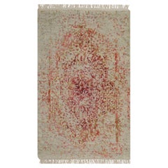 2'x3'1" Ivory-Pink Hand Knotted Erased Medallion Design Wool and Silk Mat Rug