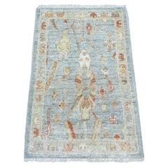 2'x3'1" Hellblauer Afghanischer Angora Oushak Blatt Design Handgeknüpfter Wollteppich