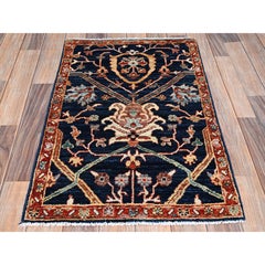 2'x3'1" Navy Blue Heriz All Over Design Aryana Grade Hand Knotted Wool Mat Rug