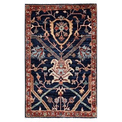 2'x3'1" Navy Blue Heriz All Over Design Aryana Grade Hand Knotted Wool Mat Rug