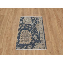 2'x3'1" Navy Blue, Oushak Design, 100% Wool, Hand Knotted, Fragment, Mat Rug