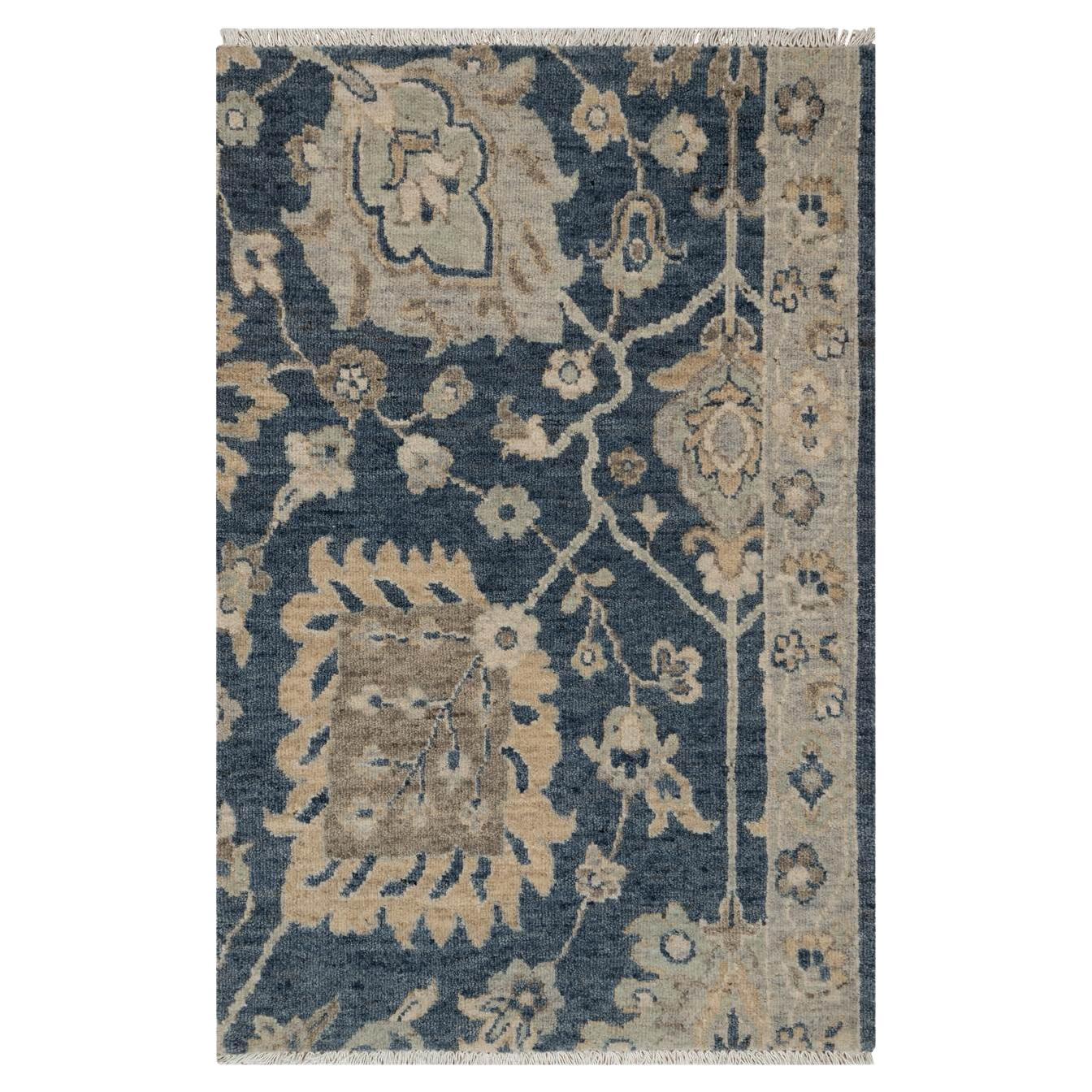 2
x3
1" Navy Blue, Oushak Design, 100% Wool, Hand Knotted, Fragment, Mat Rug For Sale
