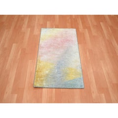 2'x3'1" Pink with Pastel Colors Modern Design Wool and Silk Hand Knotted Rug