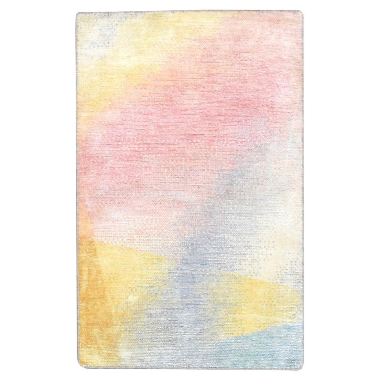 2'x3'1" rosa con colori pastello Tappeto in lana e seta annodato a mano dal design moderno