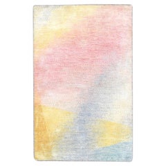 2'x3'1" Pink with Pastel Colors Modern Design Wool and Silk Hand Knotted Rug