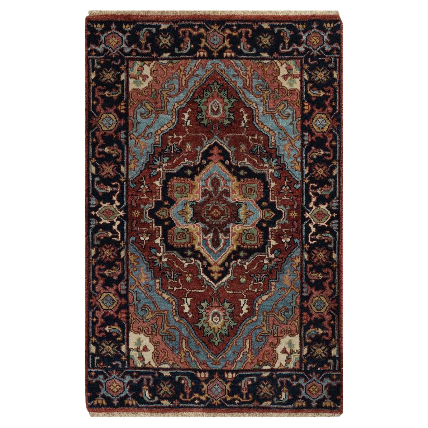 2'x3'1" Red Hand Knotted Antiqued Heriz Re-Creation New Zealand Wool Mat Rug