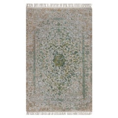 2'x3'1" Silver-Green Erased Medallion Design Hand Knotted Wool & Silk Mat Rug