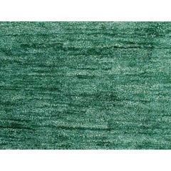 2'x3'1" Spruce Green Plain Solid Design Sample Pure Sari Silk Hand Knotted Rug