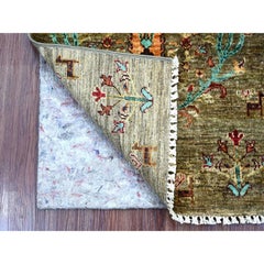 2'x3'1" Stone Gray Afghan Sultani Cypress Tree Design Wool Hand Knotted Rug