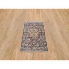 2'x3'1" Wine Red Organic Wool Heris Revival Hand Knotted Mat Oriental Rug