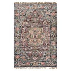 2'x3'1" Wine Red Organic Wool Heris Revival Hand Knotted Mat Oriental Rug