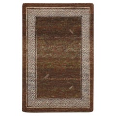 Alfombra de lana pura de 2'x3'2", anudada a mano, de color marrón, con influencia de Khotan y diseño intrincado
