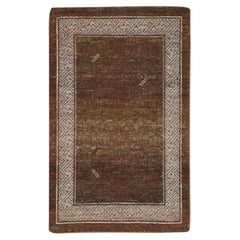 2'x3'2" Brown Hand Knotted Khotan Influence Intricate Design Pure Wool Mat Rug