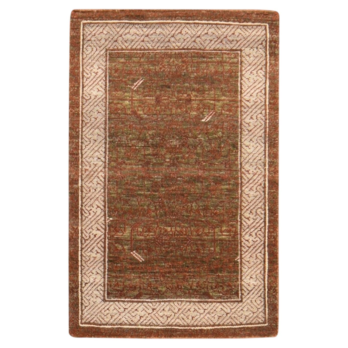 2'x3'2" Brown Khotan Influence Intricate Design Hand Knotted Pure Wool Mat Rug