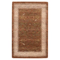 2'x3'2" Brown Khotan Influence Intricate Design Hand Knotted Pure Wool Mat Rug