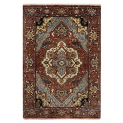 2'x3'2" Carmine Red Antiqued Fine Heriz Re-Creation Hand Knotted Pure Wool Rug