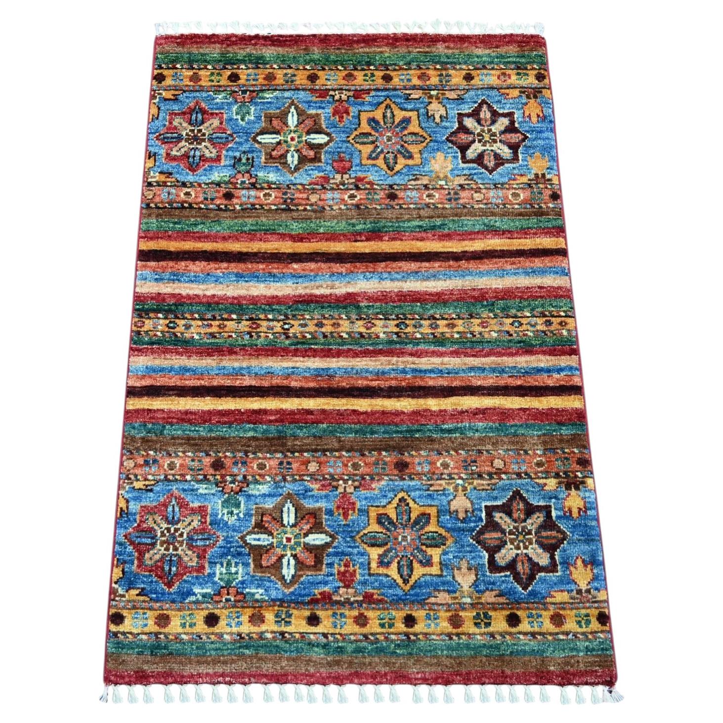 2'x3'2" Colorful Afghan Super Kazak with Khorjin Design Hand Knotted Wool Rug
