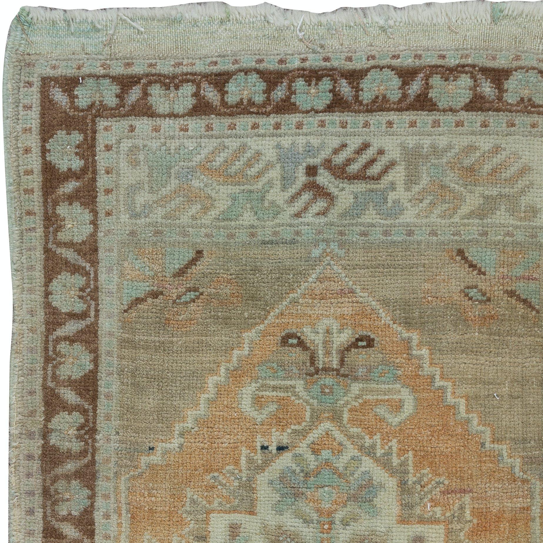 Hand-Knotted 2x3.2 Ft Handmade Sun Faded Accent Rug, Vintage Turkish Door Mat & Bath Mat For Sale