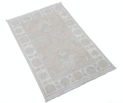 2x3.2 ft Traditional Beige Floral Accent Rug. Hand Knotted Small Rug. 100% Wool