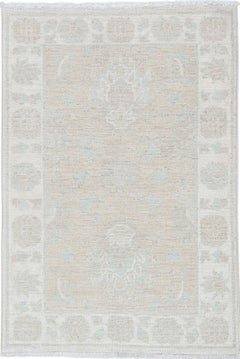 2x3.2 ft Traditional Beige Floral Accent Rug. Hand Knotted Small Rug. 100% Wool