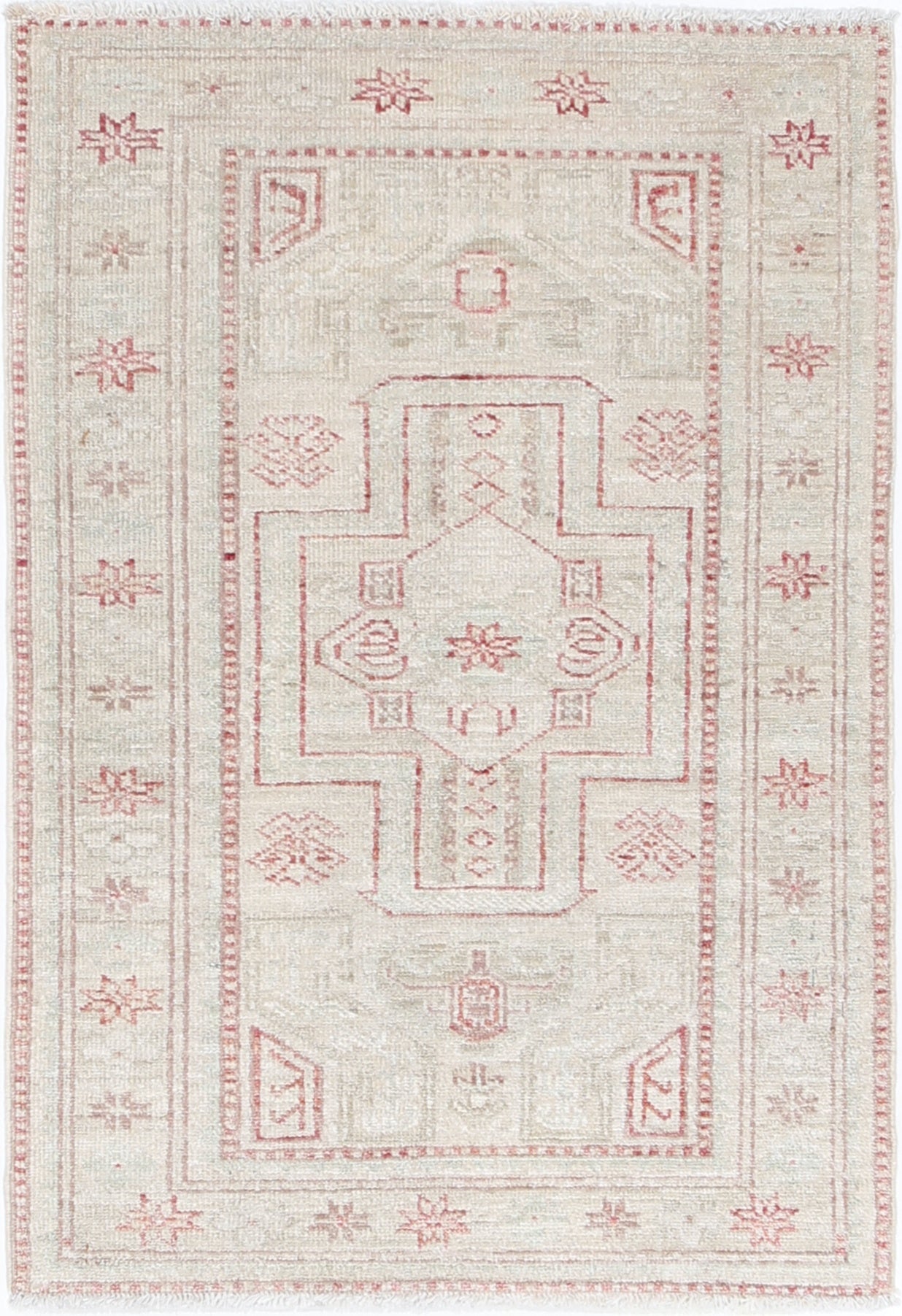 2x3.2 ft Traditional Hand Knotted Beige Turkish Accent Rug with Geometric Design For Sale