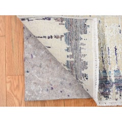 2'x3'2" Gainsboro Gray, Modern Strike Off, Hand Knotted, Wool and Silk Mat Rug
