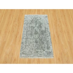 2'x3'2" Gray Hand Knotted Broken Persian Design Wool and Silk Mat Rug