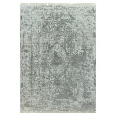 Tappeto grigio di lana e seta con disegno persiano spezzato annodato a mano 2'x3'2"