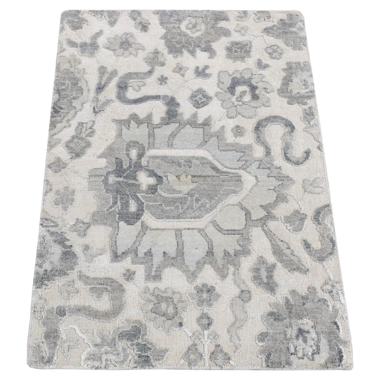 2
x3
2" Gray, Silk with Wool, Mahal Design, Hand Knotted, Sample Mat Rug For Sale