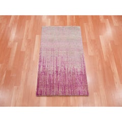 2'x3'2" Handgeknüpft Rosa Vertikal Ombre Design Natürliche Wolle Matte Orientteppich