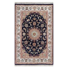 2
x3
2"  Indigo Blue Wool 
Silk Nain Medallion Design Hand Knotted Mat Rug