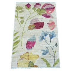 2'x3'2" Ivory Peshawar with Botanical Garden Design Wool Hand Knotted Mat Rug