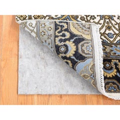 2'x3'2" Ivory, Rajasthan Design, Hand Knotted Wool, Mat Fragment Sample Rug