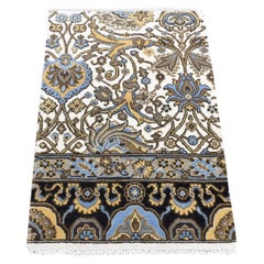 2'x3'2" Ivory, Rajasthan Design, Hand Knotted Wool, Mat Fragment Sample Rug