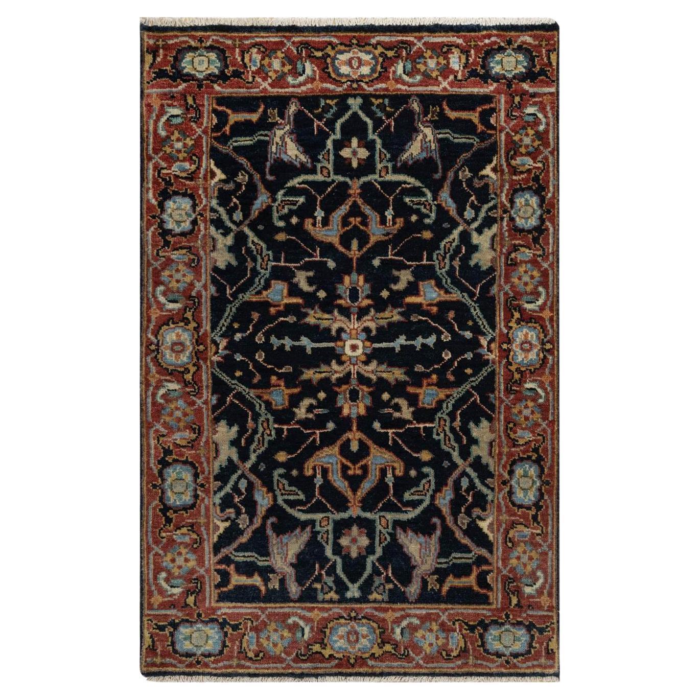 2'x3'2" Bleu nuit antique Heriz Re-Creation Tapis en laine noué à la main