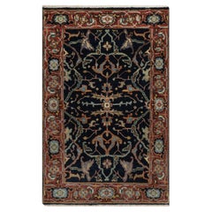 2'x3'2" Midnight Blue Antiqued Heriz Re-Creation Hand Knotted Wool Small Rug
