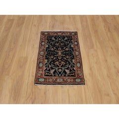 2'x3'2" Navy Antiqued Fine Heriz Re-Creation Hand Knotted Soft Wool Small Rug