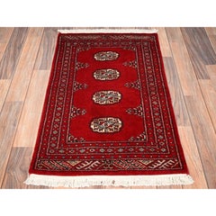2'x3'2" Red Hand Knotted Princess Bokara Pure Wool Mat Sample Small Rug
